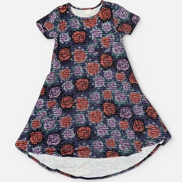 LulaRoe “Carly” Black and Purple Rose High-Low Sundress - Picture 1 of 5